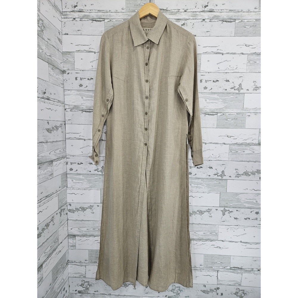 Luel Linenwear Womens 6 Long Sleeve Button Down Maxi Shirtdress Side Slits